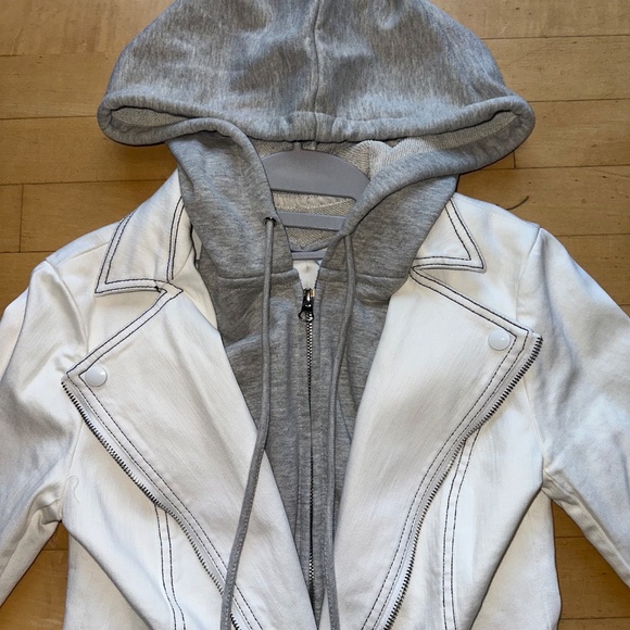Evereve Jamison White blazer with grey zip out dickey/hoodie, XS,  CB2437 - Picture 5 of 10